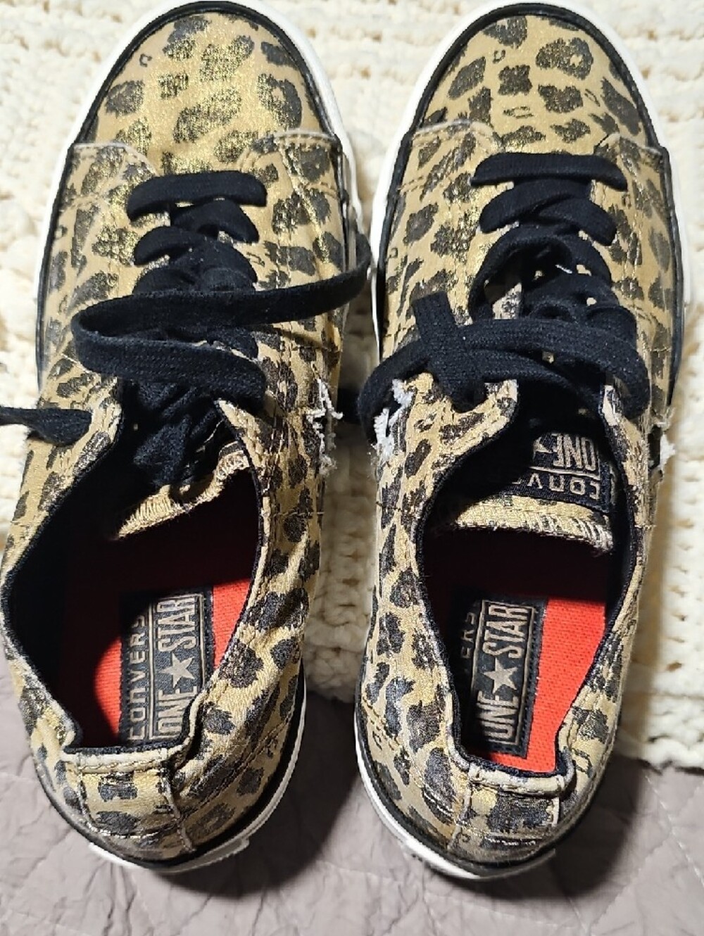 Converse One Star Leopard Print Sneakers - Black & Gold - Picture 2 of 5